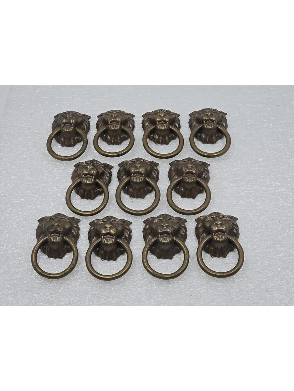 Lot Of 11 Vintage Lion Head w/ Ring Drawer Pulls Cabinet, Chest Hardware